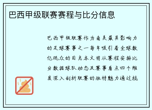 巴西甲级联赛赛程与比分信息