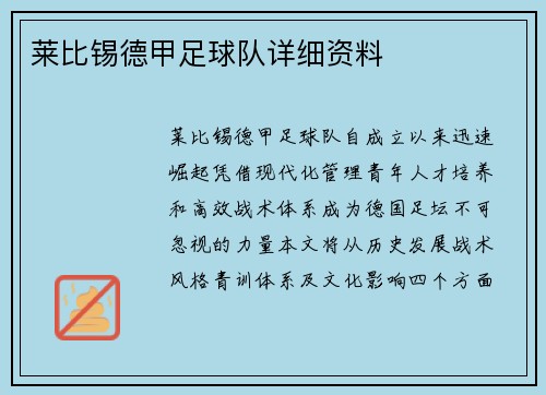 莱比锡德甲足球队详细资料